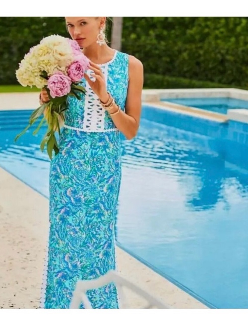 LILLY PULITZER ASHLER STRETCH MAXI SHIFT SURF BLUE CORAL OF THE STORY SZ 2 NWT - Picture 3 of 3